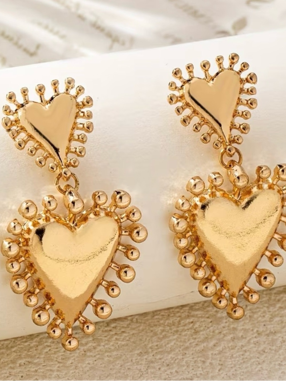 Studded Hearts Dangles Earrings - Gold 💛